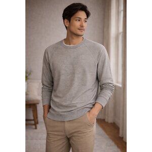 Jachs New York Recycled Fleece Striped Crewneck Sweatshirt Men’s L Gray